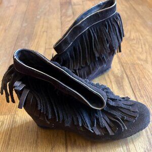 Free People Krystal Dark Brown Suede Moccasin Ankle Booties Boots 8